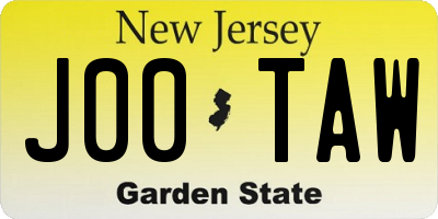 NJ license plate J00TAW