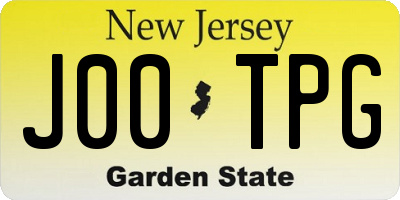 NJ license plate J00TPG