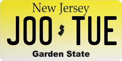 NJ license plate J00TUE