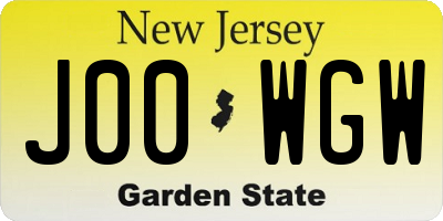 NJ license plate J00WGW