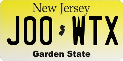 NJ license plate J00WTX