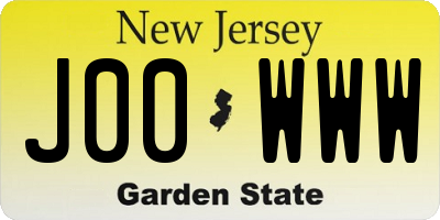 NJ license plate J00WWW
