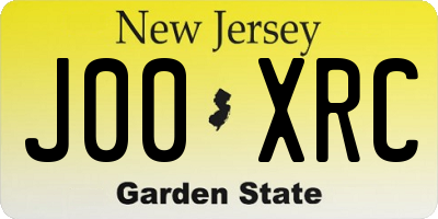 NJ license plate J00XRC