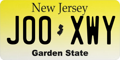 NJ license plate J00XWY