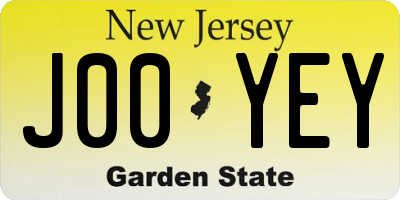 NJ license plate J00YEY