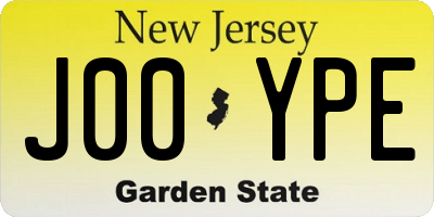 NJ license plate J00YPE