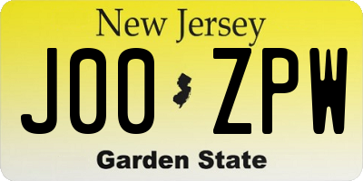 NJ license plate J00ZPW