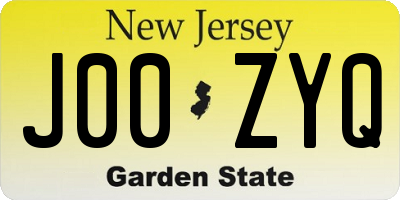 NJ license plate J00ZYQ
