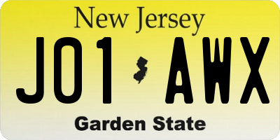 NJ license plate J01AWX