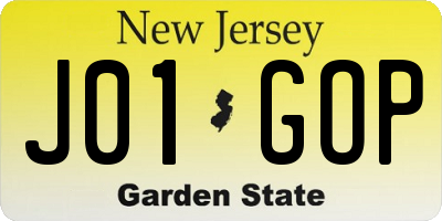 NJ license plate J01GOP