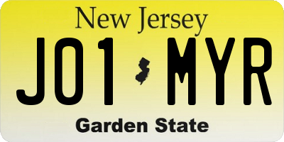 NJ license plate J01MYR
