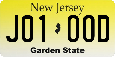 NJ license plate J01OOD