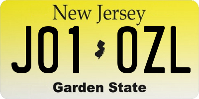 NJ license plate J01OZL