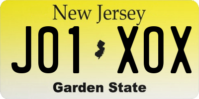 NJ license plate J01XOX