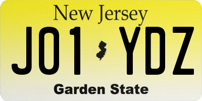 NJ license plate J01YDZ