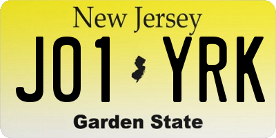 NJ license plate J01YRK