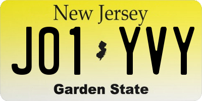 NJ license plate J01YVY