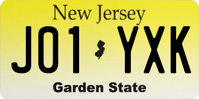 NJ license plate J01YXK