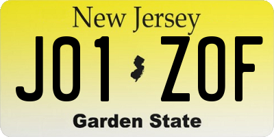 NJ license plate J01ZOF