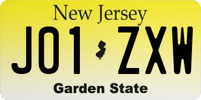 NJ license plate J01ZXW