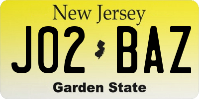 NJ license plate J02BAZ