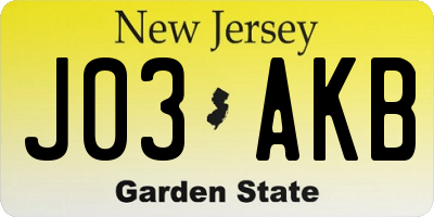 NJ license plate J03AKB