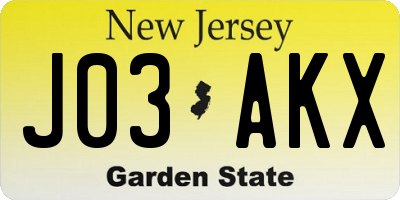 NJ license plate J03AKX