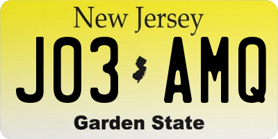 NJ license plate J03AMQ
