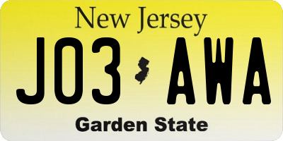NJ license plate J03AWA