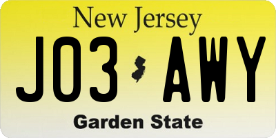 NJ license plate J03AWY