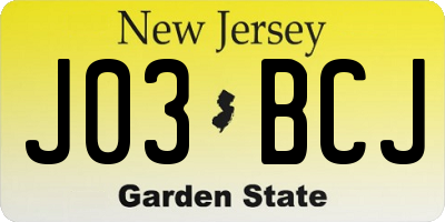NJ license plate J03BCJ