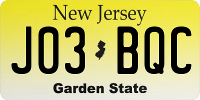 NJ license plate J03BQC