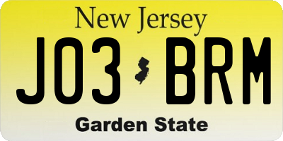 NJ license plate J03BRM