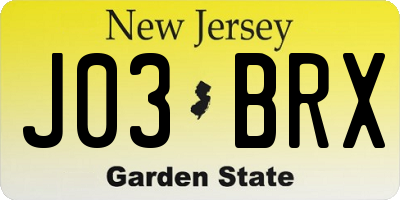 NJ license plate J03BRX