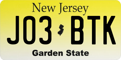 NJ license plate J03BTK