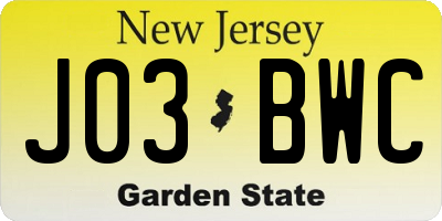 NJ license plate J03BWC