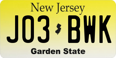 NJ license plate J03BWK