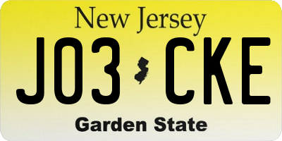NJ license plate J03CKE