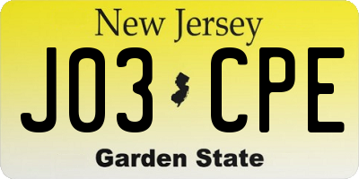 NJ license plate J03CPE