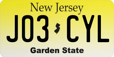 NJ license plate J03CYL