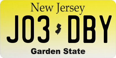 NJ license plate J03DBY