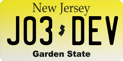 NJ license plate J03DEV