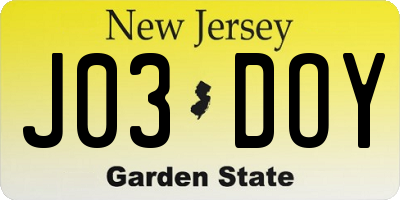 NJ license plate J03DOY