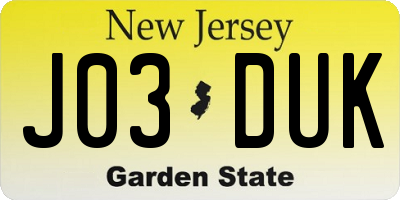 NJ license plate J03DUK