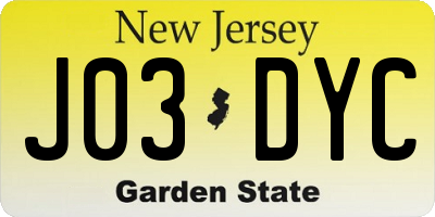 NJ license plate J03DYC