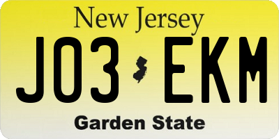 NJ license plate J03EKM