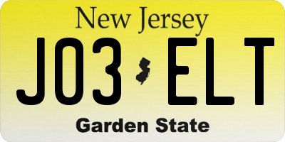 NJ license plate J03ELT