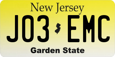 NJ license plate J03EMC
