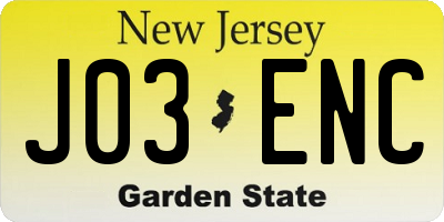 NJ license plate J03ENC