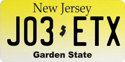 NJ license plate J03ETX